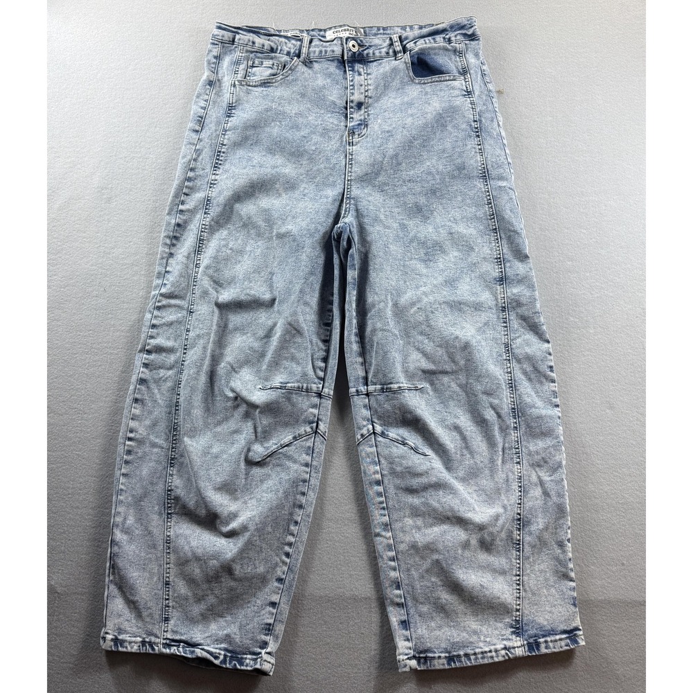 Celebrity Ace Jeans 22 Blue Acid Wash High Rise Relaxed Barrel Wide Leg 34x24
